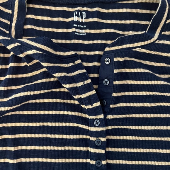 Gap navy/tan striped Henley - Picture 2 of 3